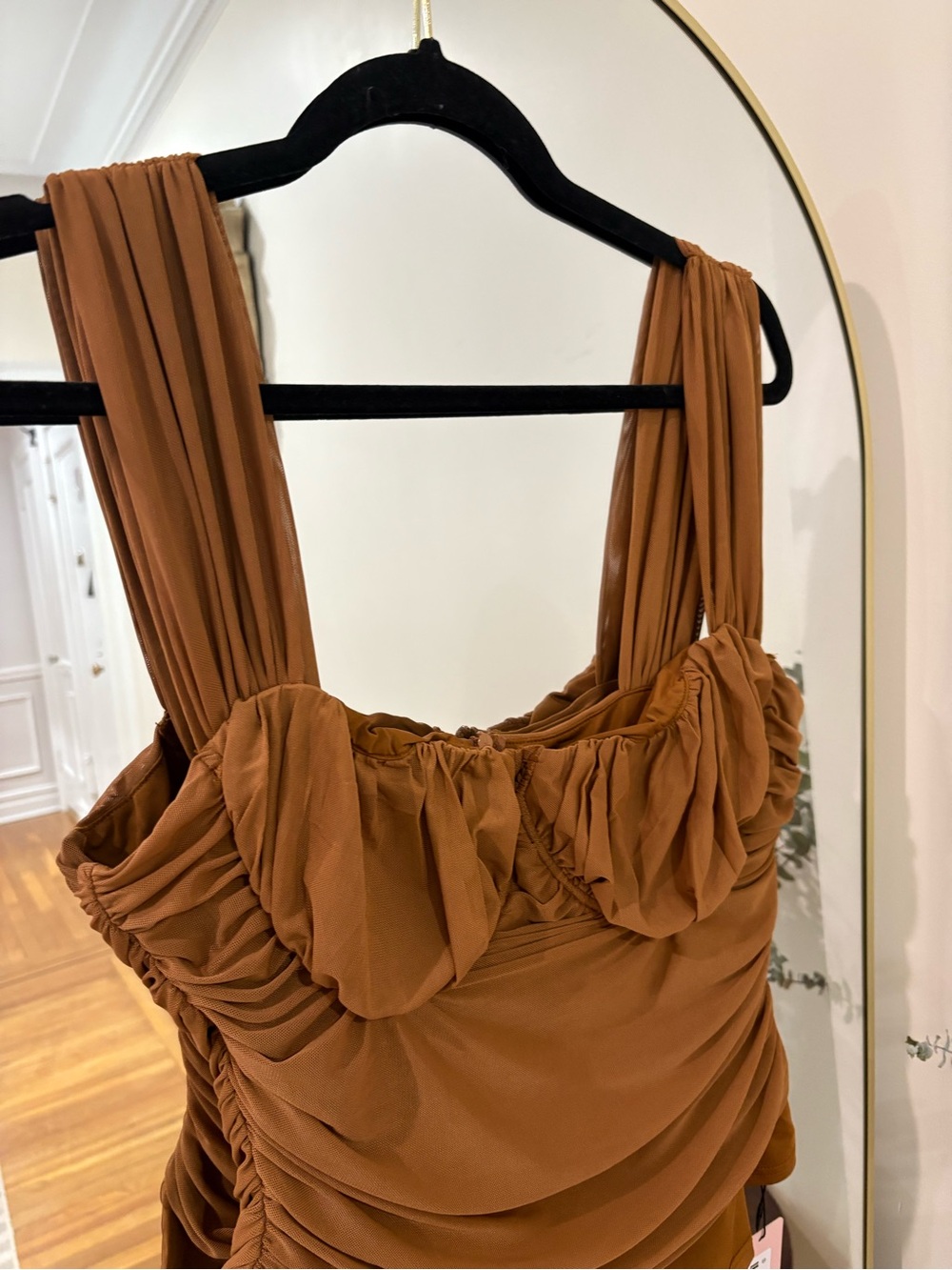 MICAS XL Ruched One-Piece Bodysuit in Caramel Brown - Picture 2 of 5